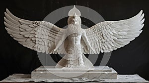 An imposing and regal figure with fiery wings representing the avenging angels in Zoroastrianism