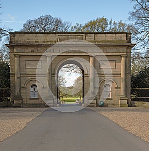 An imposing stone entrance gate photo