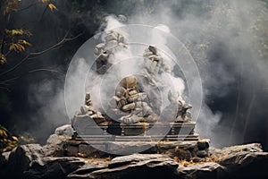 Imposing Stone podium smoke. Generate Ai photo