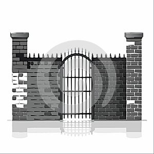 Gothic Wrought Iron Gate and Stone Wall Vector