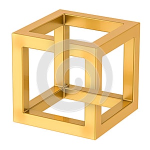 Impossible cube optical illusion. 3D rendering