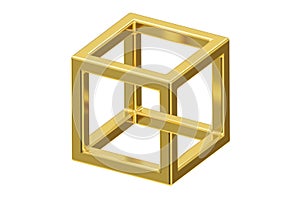 Impossible cube optical illusion, 3D rendering