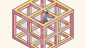 Impossible Cube Structure, Abstract Perspective Vector Illusion, vector design Generative AI