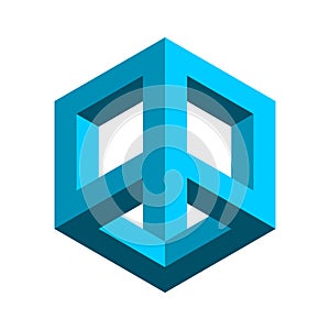 Impossible rhombus figure. 3D geometric object. Blue penrose Esher shape.