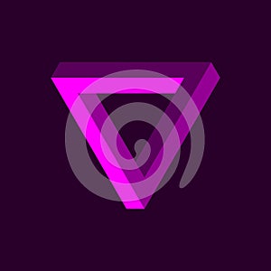The Impossible Shape. 3D object and type of optical illusion.  Penrose Triangle in violet. Vector illustration for your design