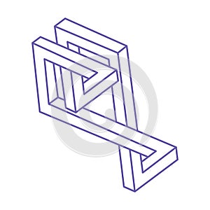 Impossible shapes, optical illusion figures, vector. Escher paradox. Optical art objects. Geometry modern logo.