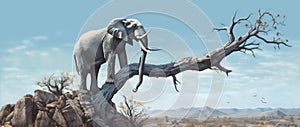 impossible stability tree dream nature surreal solitude elephant concept surrealism. Generative AI.