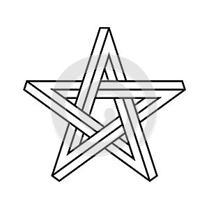 Impossible star outline. Impossible shape pentagram on white background. Five pointed star sign.
