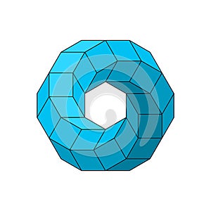 Impossible toroidal polyhedron. Blue impossible infinite shape. Sacred geometry figure.