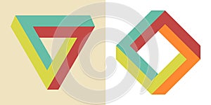 Impossible triangle. Abstract isometric optical illusion. Vector design