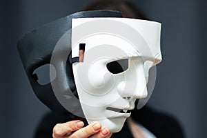 Impostor mask, spy, falsification of documents, illegal actions, identification of fake personalities, data protection from theft