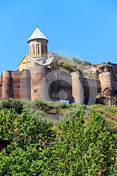 Impregnable ancient fortress Narikala and church of St. Nicholas in Tbilisi, Georgia