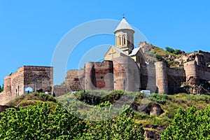 Impregnable ancient fortress Narikala and church of St. Nicholas in Tbilisi, Georgia