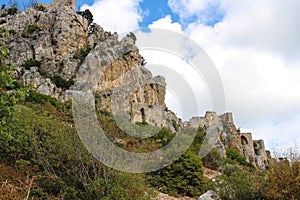 The impregnable castle of Saint Hilarion - the ancient residence of the kings of Cyprus, view from below. Cyprus