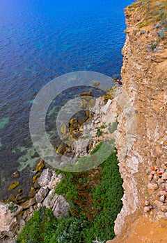 An impregnable precipitous rocky shore in the eastern Crimea