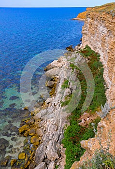 An impregnable precipitous rocky shore in the eastern Crimea