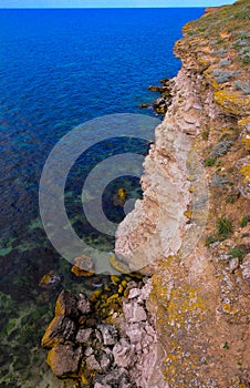 An impregnable precipitous rocky shore in the eastern Crimea