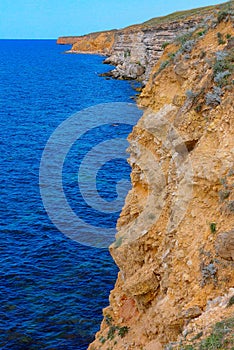 An impregnable precipitous rocky shore in the eastern Crimea