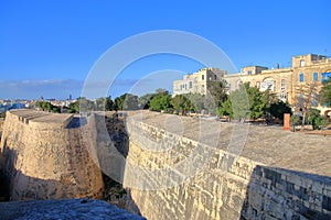 Impregnable walls of the city of Valletta in Malta