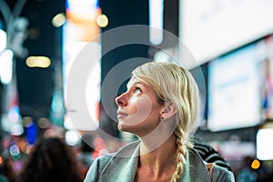 Impressed Woman in the Middle of Times Square