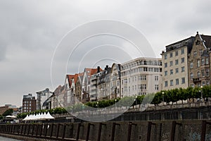 An impressing house row at the rhine riverbank