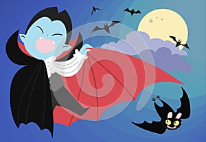 Cute Halloween vampire child cartoon character card