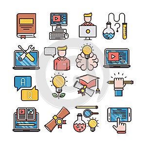 Icons set of Education, Filled Outline Pictogram Pack