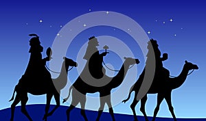 Three wise men riding camels black silhouette vector