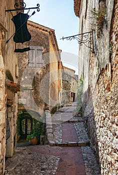 Impression of the narrow streets in the old center of the  picturesque medieval French village of Eze