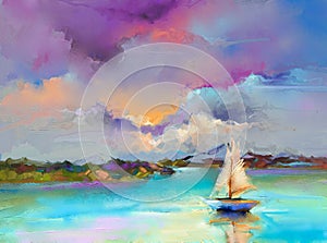 Impressionism image of seascape paintings with sunlight background