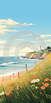 Impressionism In Montauk: A Vibrant Vector Illustration Of A Lighthouse