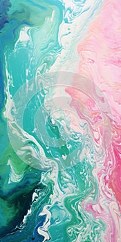 Impressionism Ocean And Sea Green And Pink Ridges With Rippling Wave Pattern