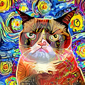 Impressionist Abstract Style Grumpy Cat Portrait