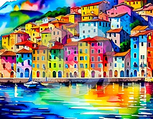 An impressionist image of a town in the Italian national park of Cinque Terre, Italy