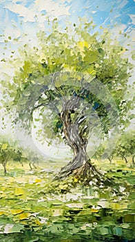 Impressionist Landscape: Olive Tree In High Detail Oil Painting