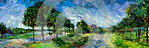 An impressionist oil painting style image of a landscape