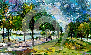 An impressionist oil painting style image of a landscape