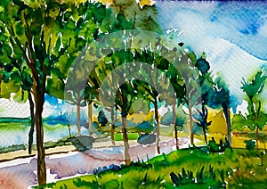 An impressionist oil painting style image of a landscape