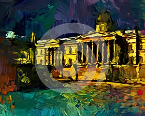 An impressionist oil painting style image of the National Gallery London