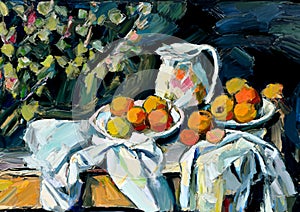 An impressionist oil painting style image of a still life