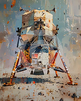 Impressionist Painting of Apollo Lunar Module Liftoff at Dawn on the Moon in 1969