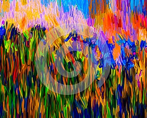 An impressionist painting style image of a abstract landscape