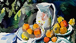 An impressionist painting style image of a still life