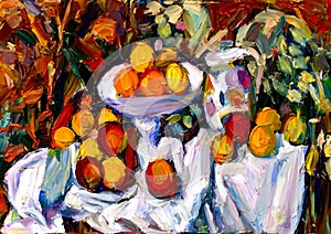 An impressionist painting style image of a still life