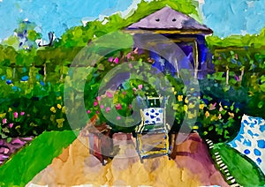 Impressionist style colour sketch of a design for a country garden