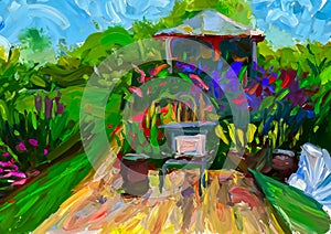 Impressionist style colour sketch of a design for a country garden