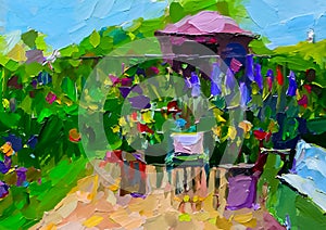 Impressionist style colour sketch of a design for a country garden