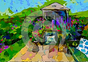 Impressionist style colour sketch of a design for a country garden