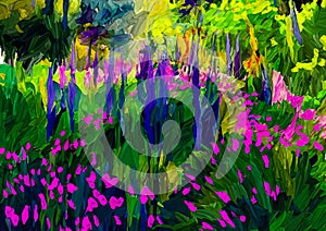 Impressionist style colour sketch of a design for a wild garden in the meadow