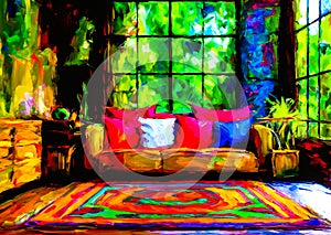 An impressionist style image of a sketch for a garden room